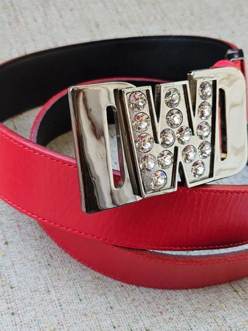Vintage Dance With Dragon Belt Red Leather DWD Japanese Waistband Size 31-32 - Picture 8 of 11